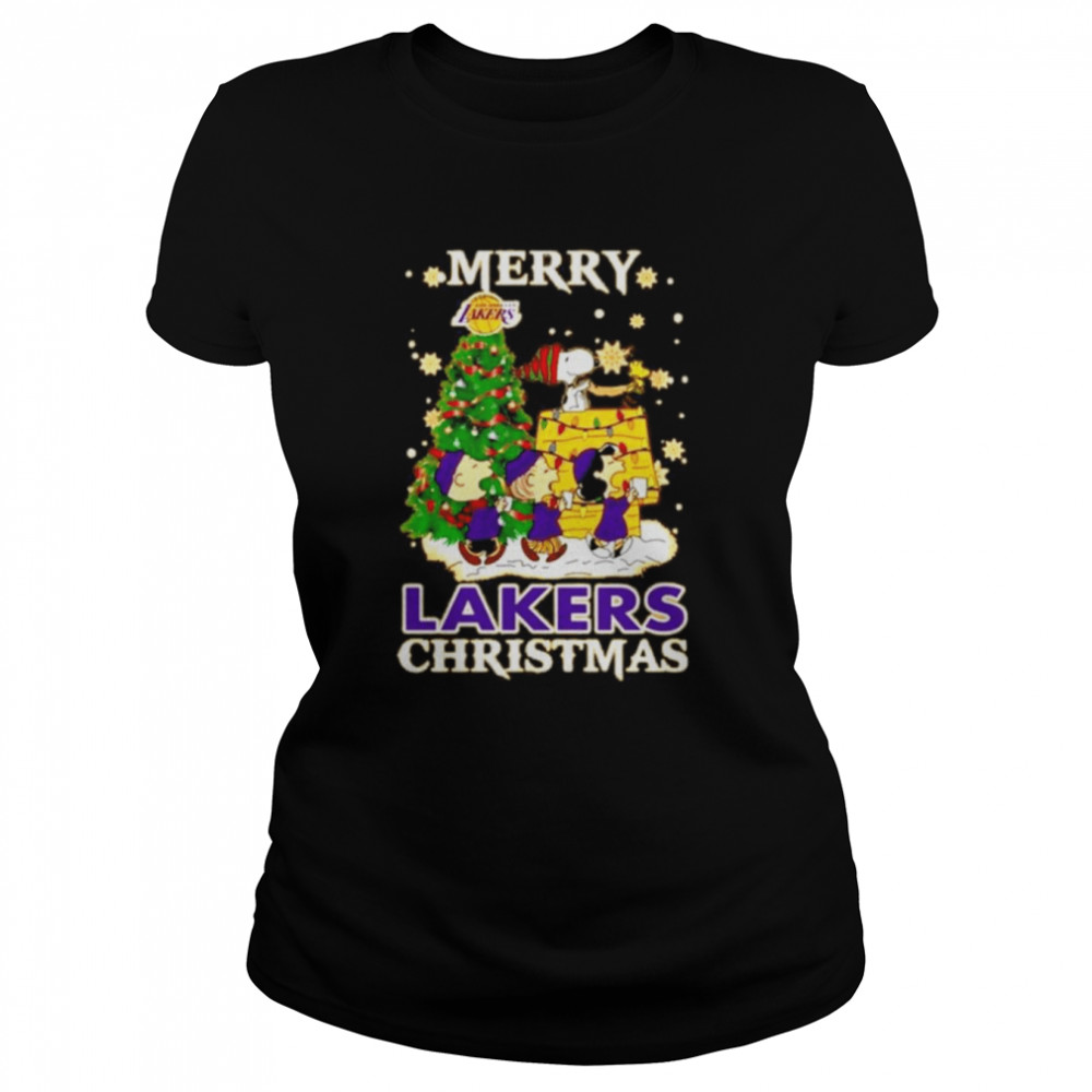 Snoopy And Friends Merry Los Angeles Lakers Christmas  Classic Women's T-shirt