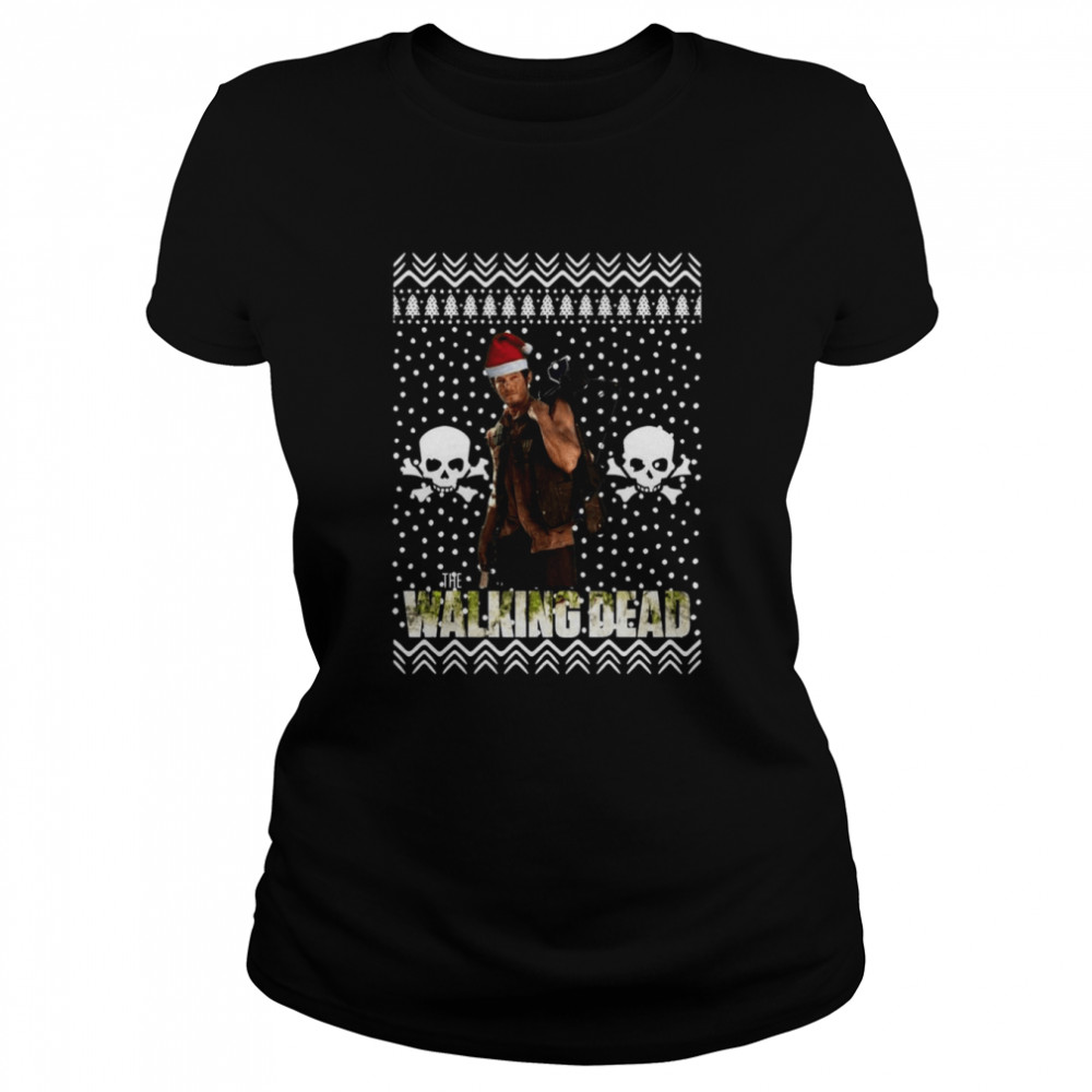 The Walking Dead Daryl Dixon Santa Hat Ugly Christmas shirt Classic Women's T-shirt