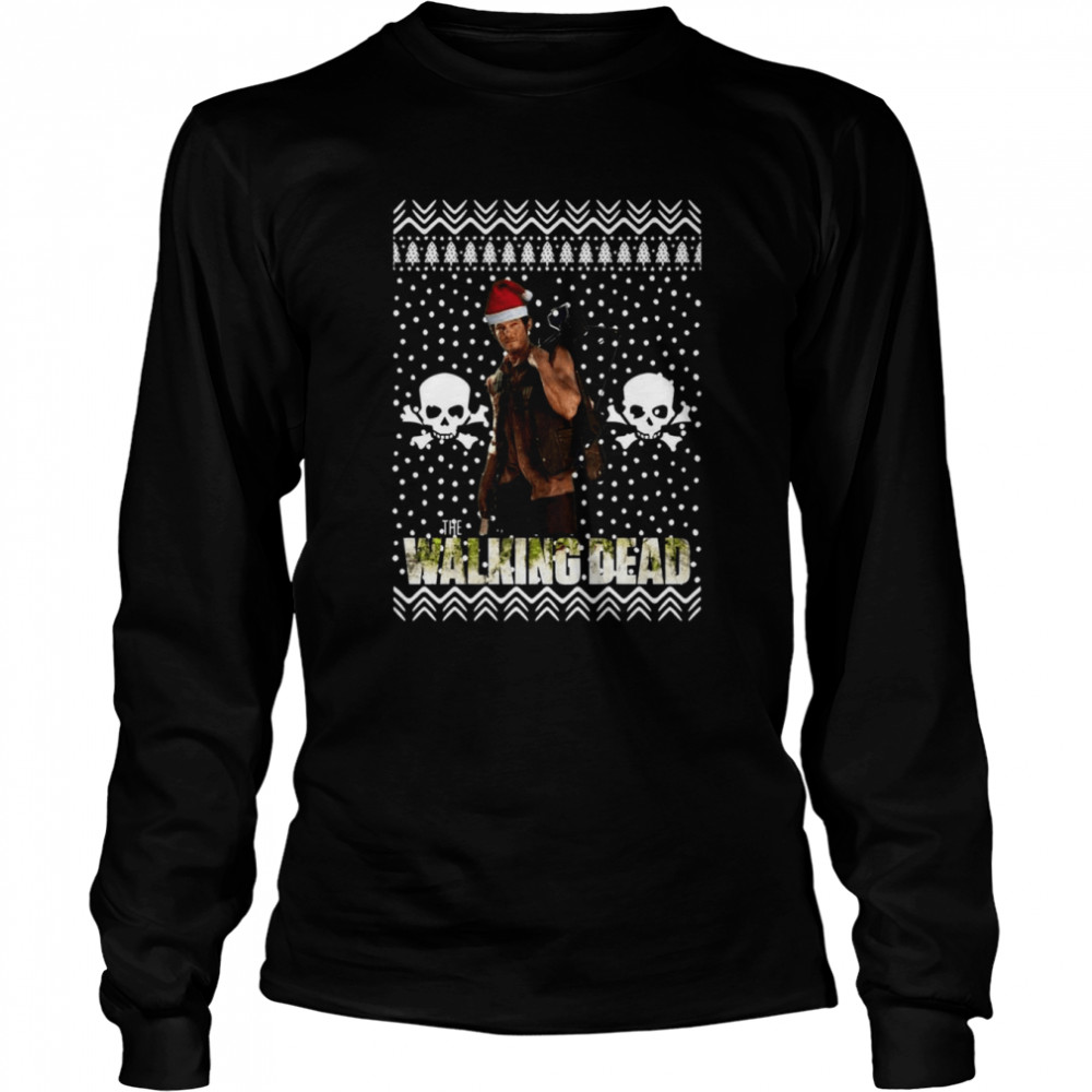 The Walking Dead Daryl Dixon Santa Hat Ugly Christmas shirt Long Sleeved T-shirt