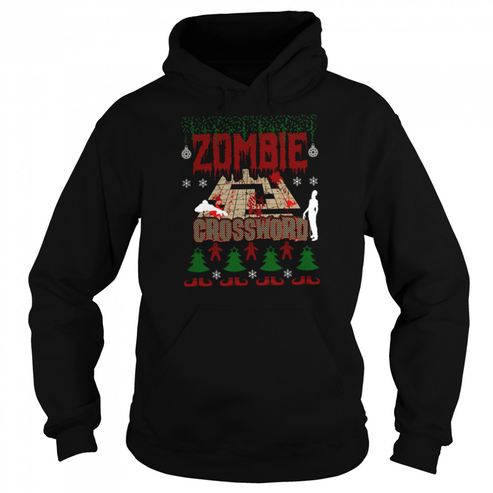 Ugly Christmas Sweater Zombie Crossword Game Addict shirt Unisex Hoodie