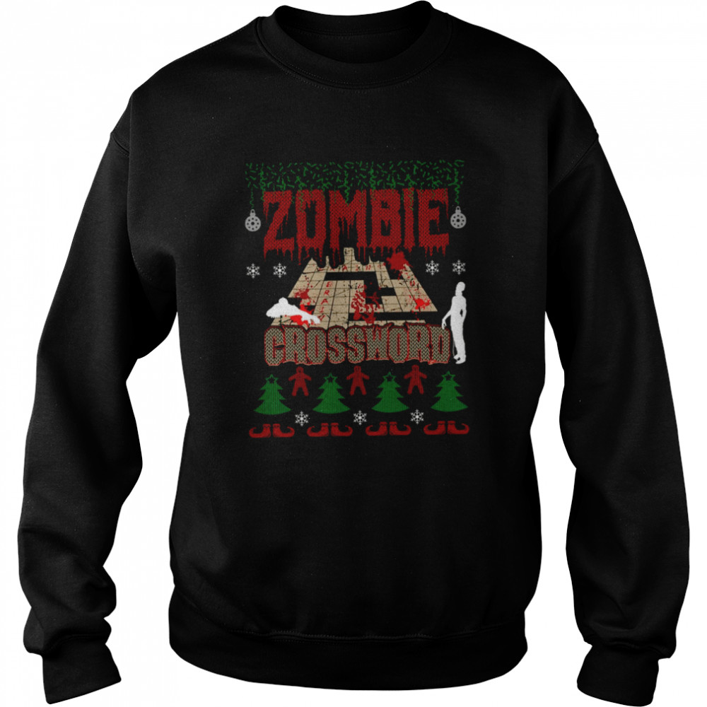 Ugly Christmas Sweater Zombie Crossword Game Addict shirt Unisex Sweatshirt