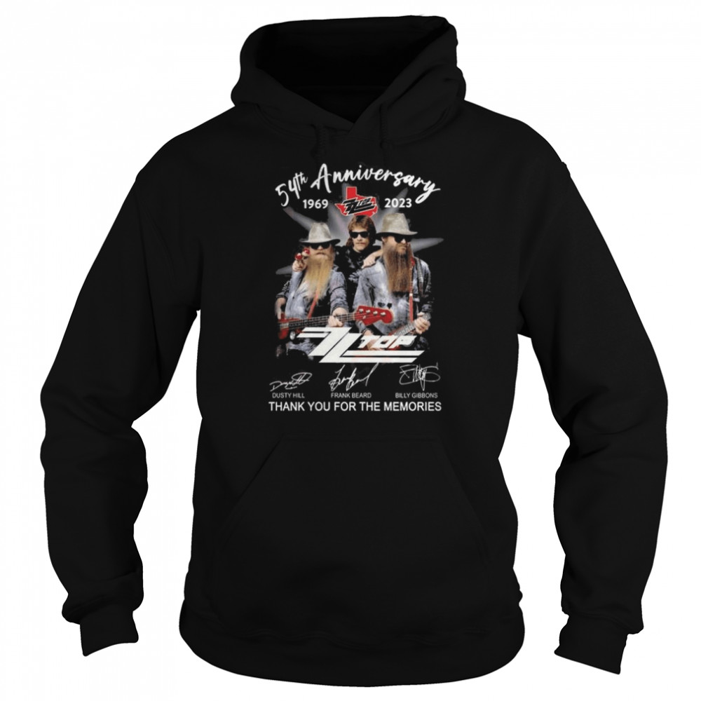 ZZ Top 54th anniversary 1969-2023 thank you for the memories signatures shirt Unisex Hoodie