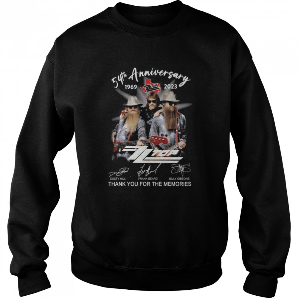 ZZ Top 54th anniversary 1969-2023 thank you for the memories signatures shirt Unisex Sweatshirt