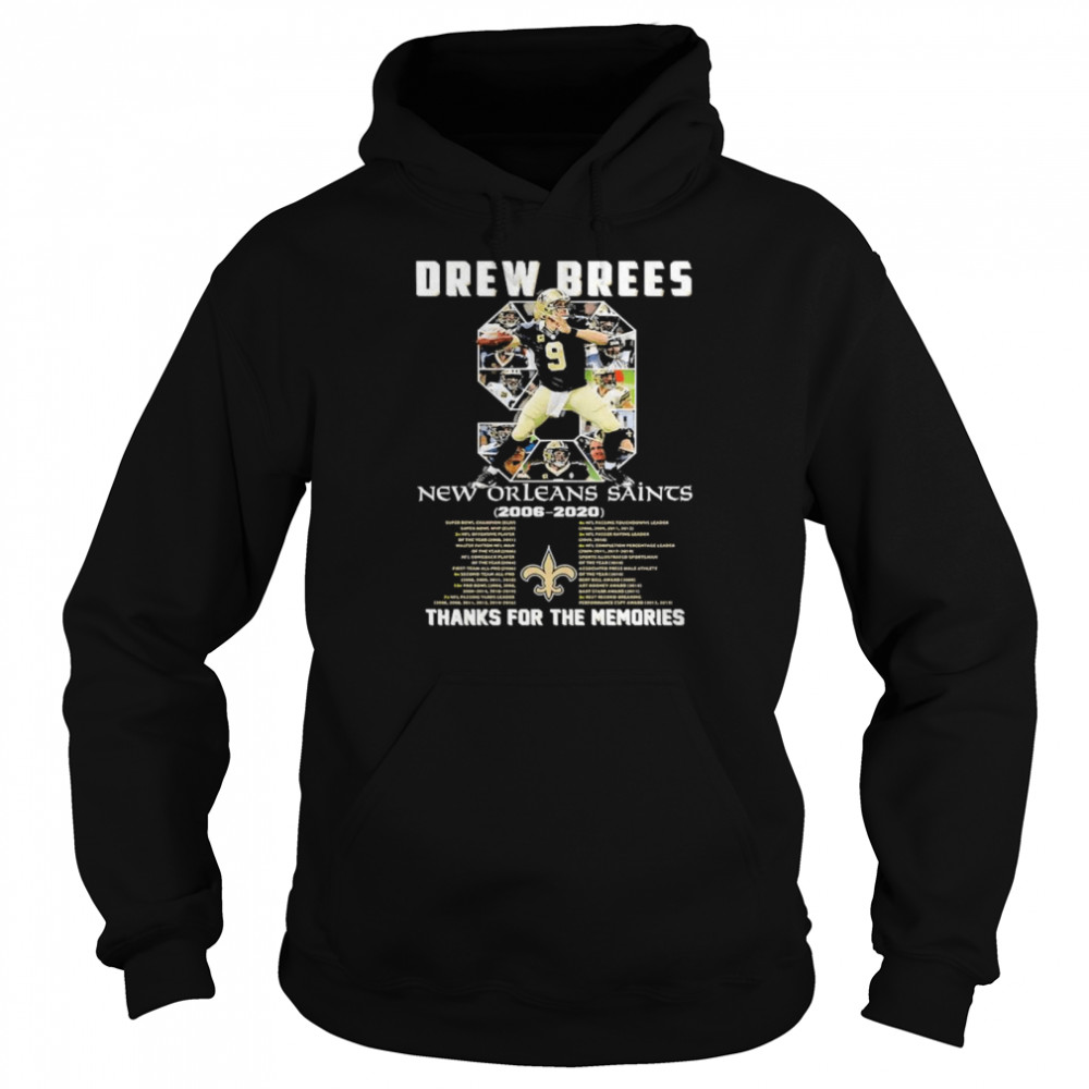 9 Drew Brees New Orleans Saints Thanks For The Memories Signature  Unisex Hoodie