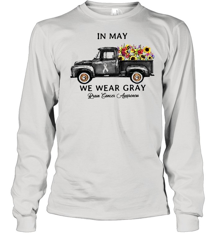 Lovely truck sunflower in may we wear gray brain cancer awareness shirt Long Sleeved T-shirt