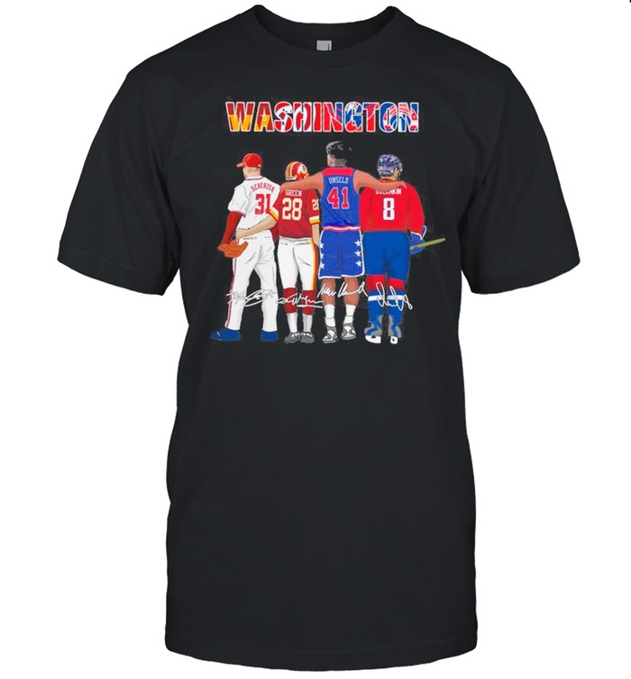Washington Sport Teams With 31 Scherzer 28 Green 41 Unseld And 8 Ovechkin Signatures shirt