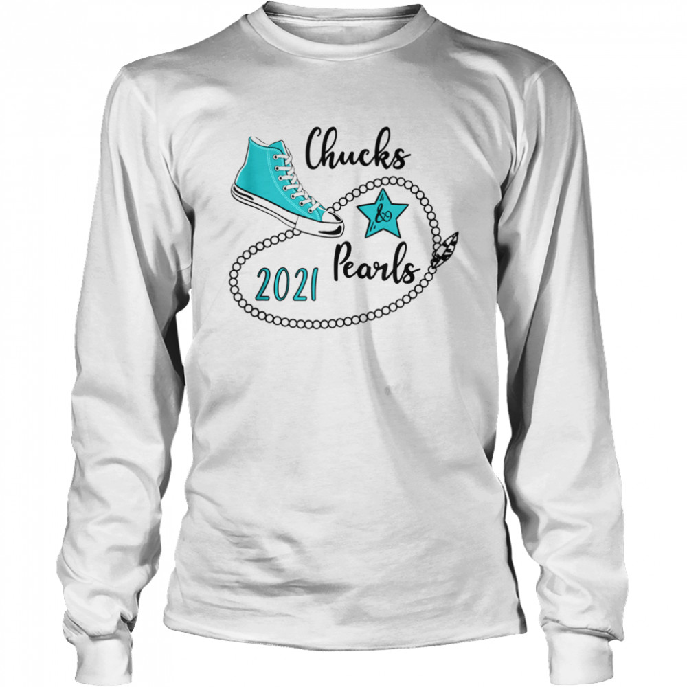 2021 TealBlue Chucks with Pearls  Long Sleeved T-shirt