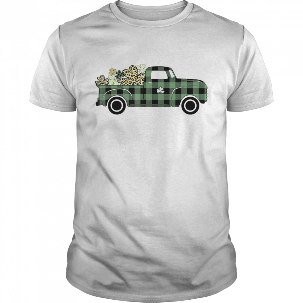 Buffalo Plaid Truck Carrying Shamrock St Patrick's Day  Classic Men's T-shirt