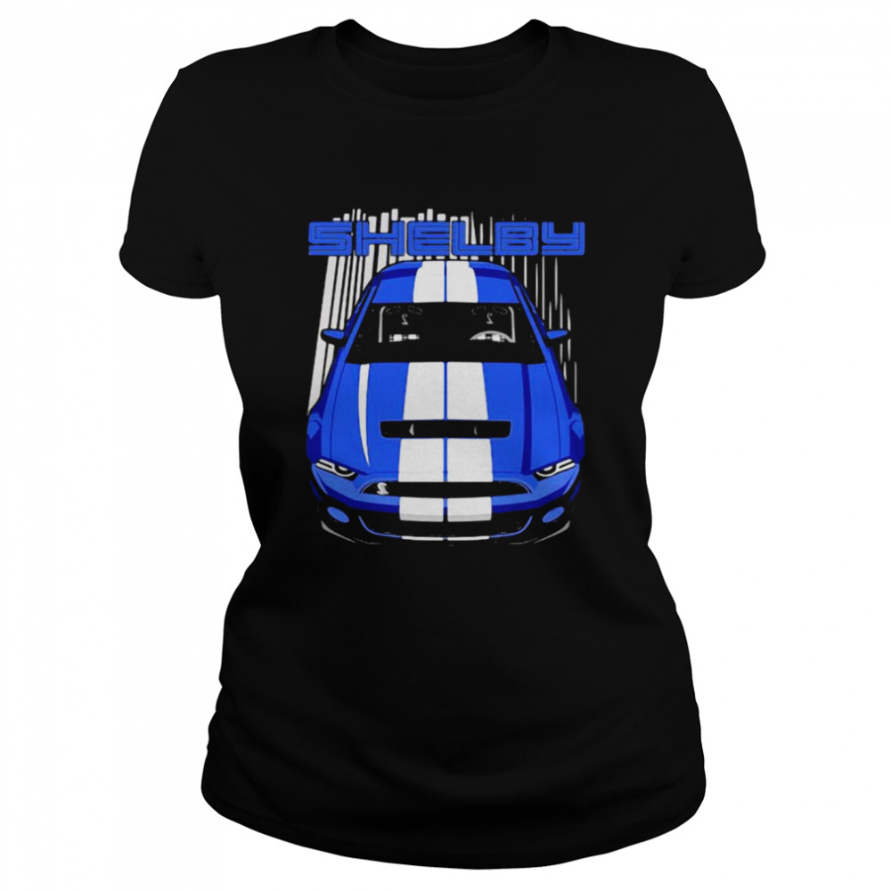 Mustang Shelby Gt500 S197 Blue And White  Classic Women's T-shirt