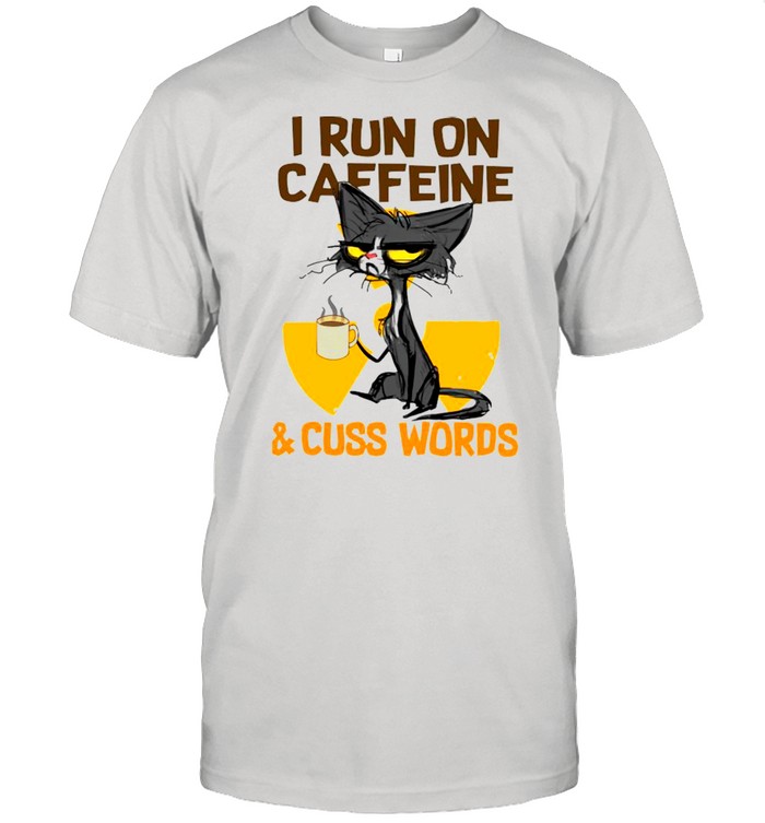 Black Cat Drink Coffee I Run On Caffeine And Cuss Words shirt Classic Men's T-shirt