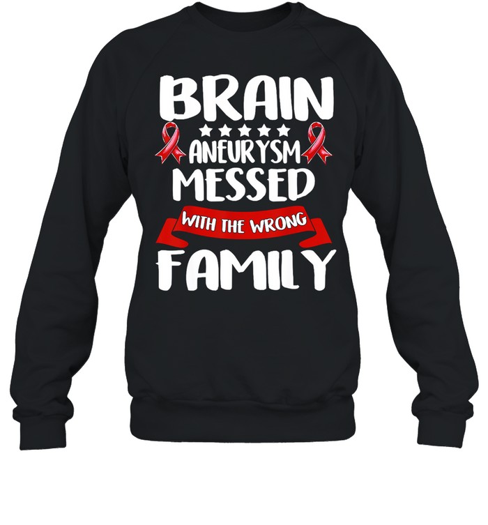 Brain Aneurysm Messed With The Wrong Family Awareness Brain Hemorrhage Related Red Ribbon Unisex Sweatshirt