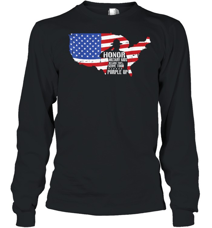 Honor Military Kids Because They Serve Too Purple Up American Flag Long Sleeved T-shirt