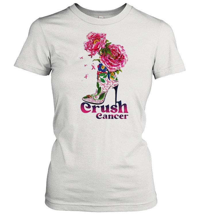Crush Cancer Breast Cancer Awareness Shoes Flower  Classic Women's T-shirt