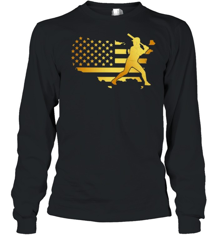 Gold Flag Softball American Long Sleeved T-shirt