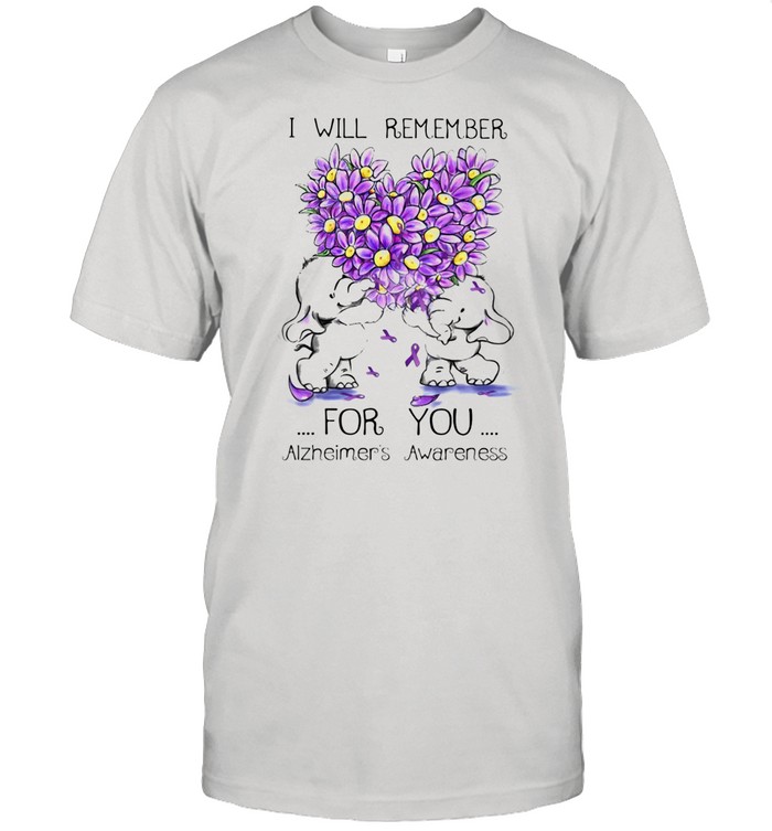 I Will Remember For You Alzheimer's Awareness Elephant Heart Flower shirt Classic Men's T-shirt