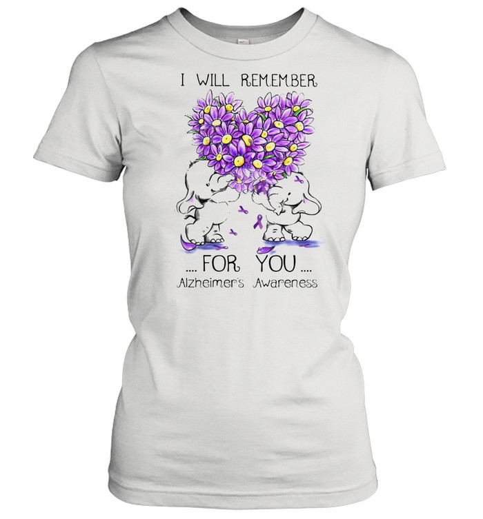 I Will Remember For You Alzheimer's Awareness Elephant Heart Flower shirt Classic Women's T-shirt