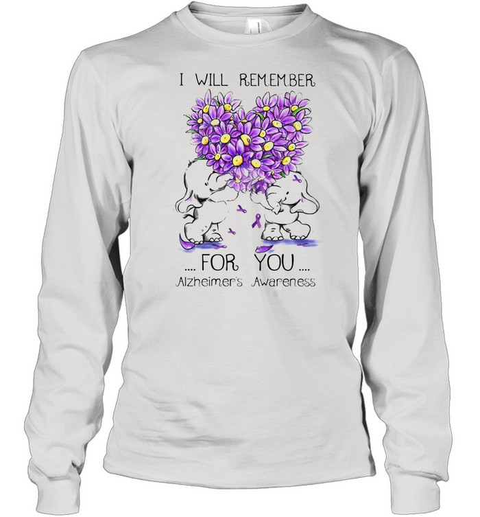 I Will Remember For You Alzheimer's Awareness Elephant Heart Flower shirt Long Sleeved T-shirt