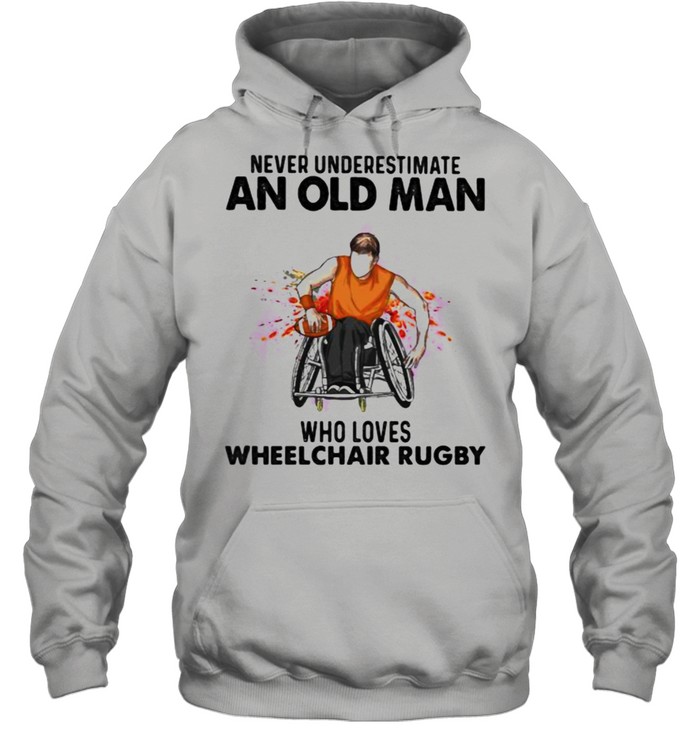 Never Underestimate An Old Man Who Loves Wheelchair Rugby Watercolor shirt Unisex Hoodie