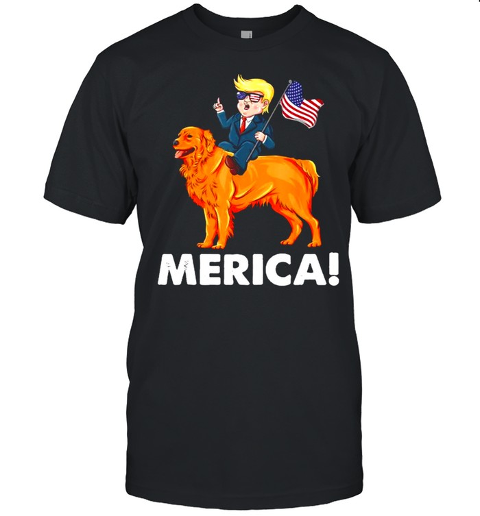 Trump Merica Riding a Golden Retriever Dog Patriotic T-Shirt