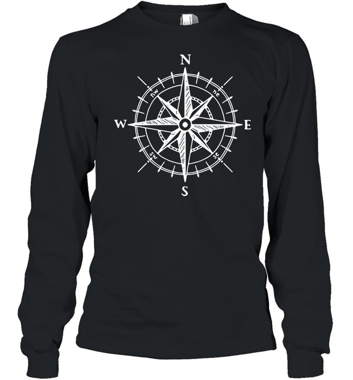 Hand Drawn Design Compass Rose Nautical T-shirt Long Sleeved T-shirt