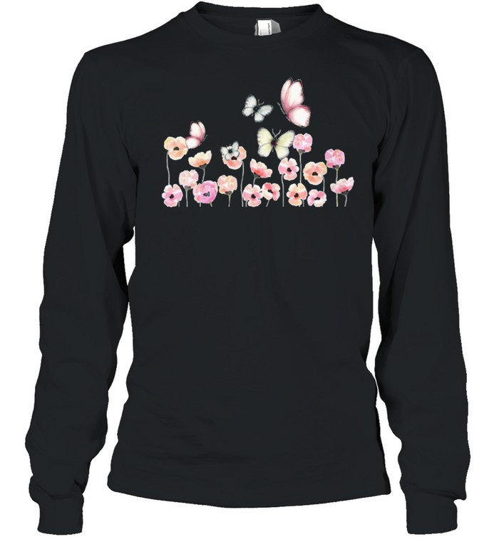 butterfly flower pink flowers cute pretty beautiful shirt Long Sleeved T-shirt