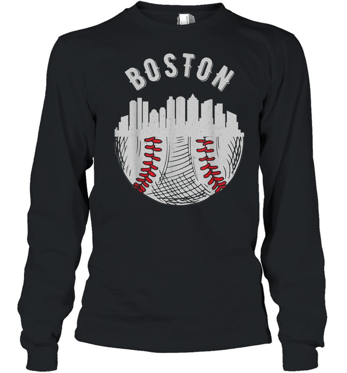 Cool Boston Massachusetts Skyline Baseball Fan City Downtown shirt Long Sleeved T-shirt