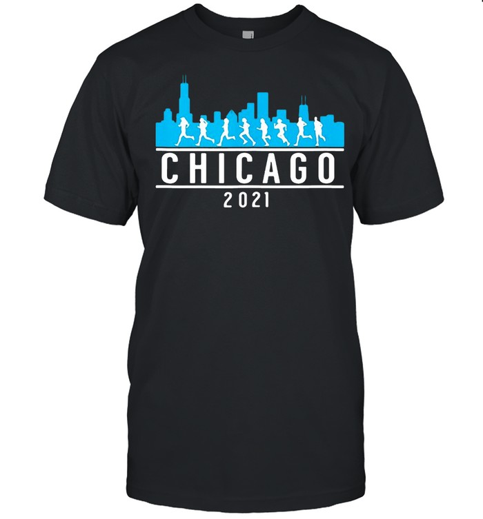 Blue Chicago 2021 Skyline Marathon T-shirt Classic Men's T-shirt