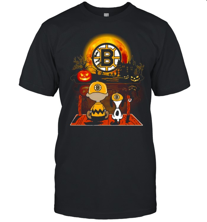 Snoopy and Charlie Brown Pumpkin Boston Bruins Halloween Moon shirt