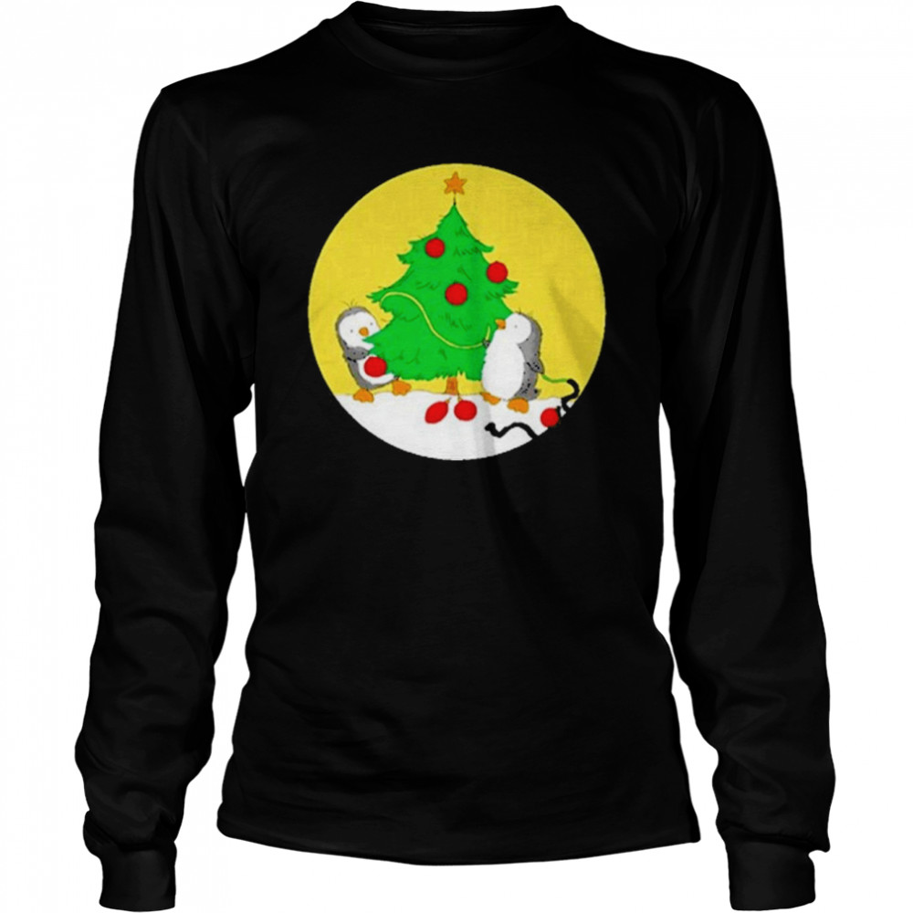 penguins decorating christmas tree shirt Long Sleeved T-shirt