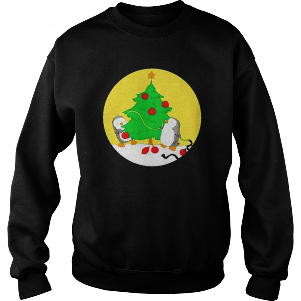 penguins decorating christmas tree shirt Unisex Sweatshirt