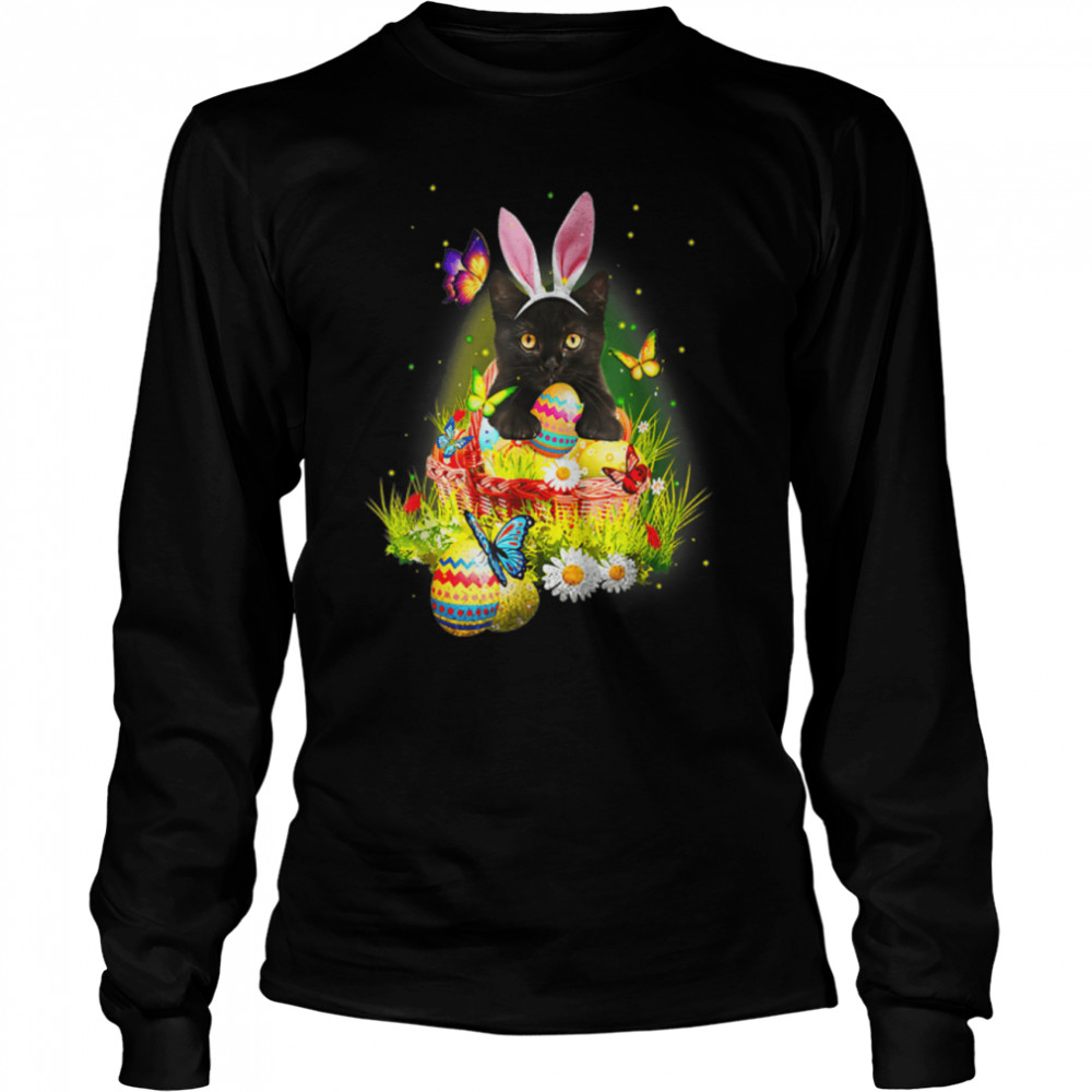 Cute Black Cat Easter Day Bunny Eggs T- B09VNTV9LC Long Sleeved T-shirt