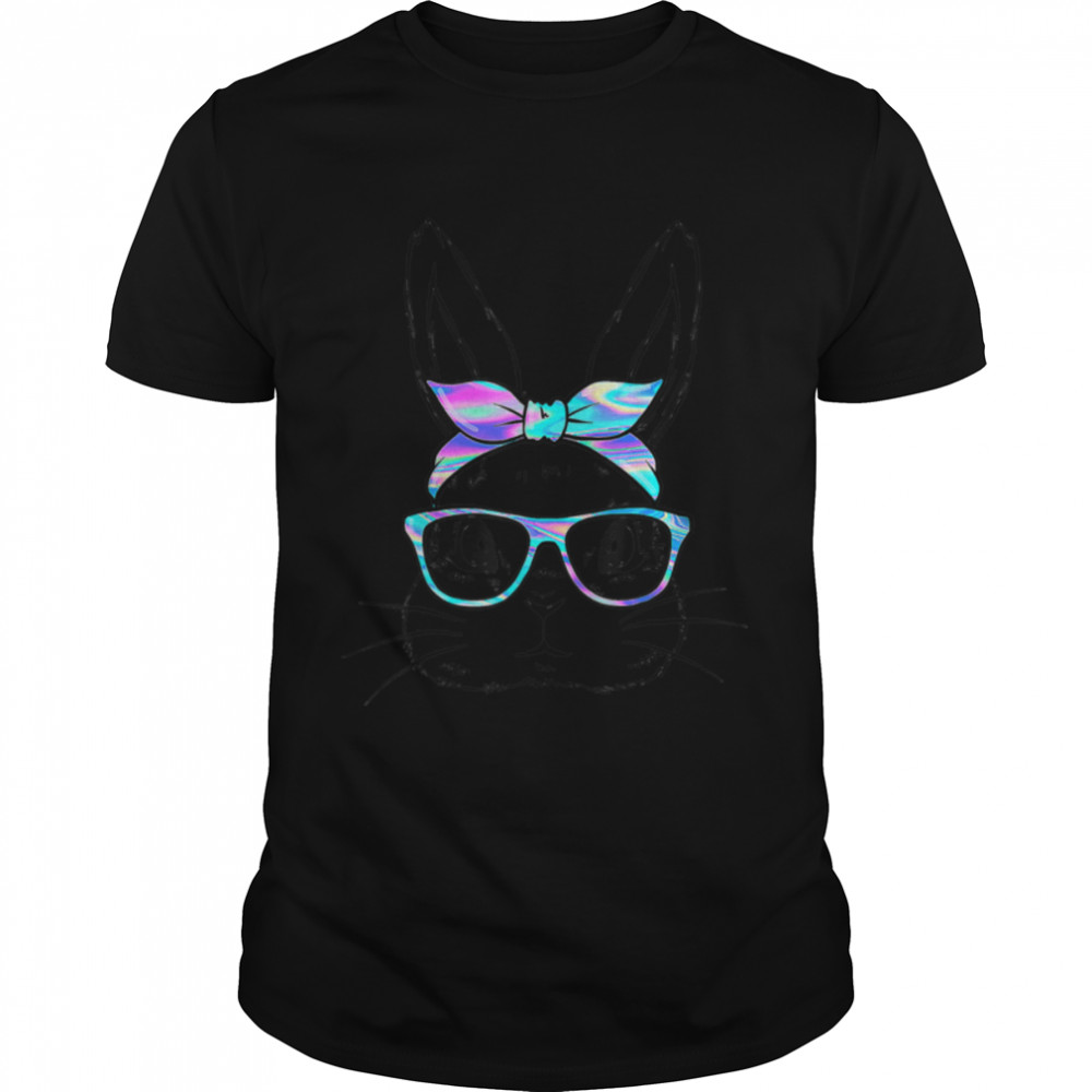 Cute Bunny Face Shirt Leopard Print Glasses EASTER Women Boy T-Shirt B09VP7SRHH