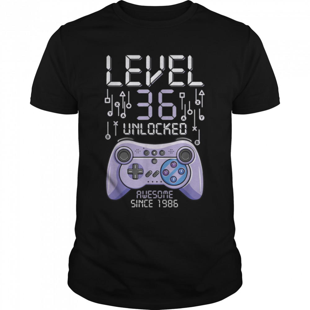 Birthday Gamer Level 36 Years Unlocked Awesome Since 1986 T-Shirt B09VYXQ225