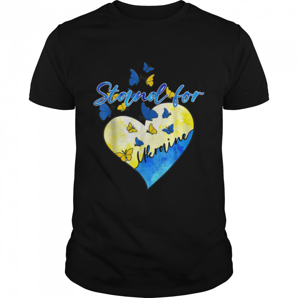 Stand For Ukraine Love Heart Butterfly Ukrainian Flag T-Shirt B09W5N7DL9
