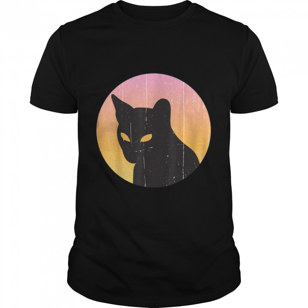 Black Cat Retro Cat Vintage Sunset Cat T-Shirt B09W61VZN6
