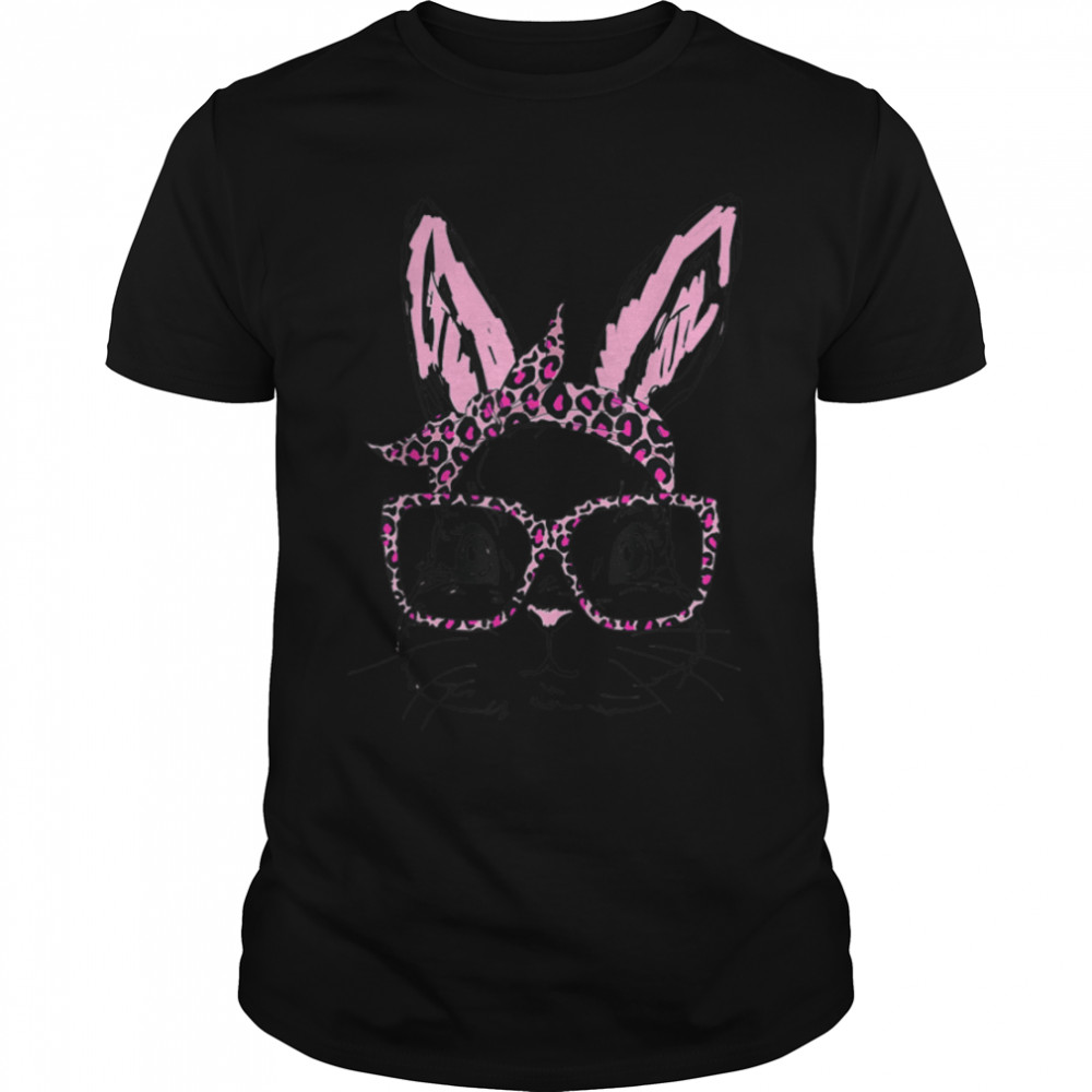 Cute Bunny Face Leopard Glasses Headband Happy Easter Day T-Shirt B09W6492TP