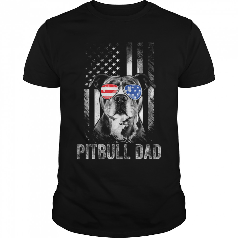 Mens Best Pitbull Dad Ever American Flag Shirt Funny Dog Lover T-Shirt B09W5VPN49