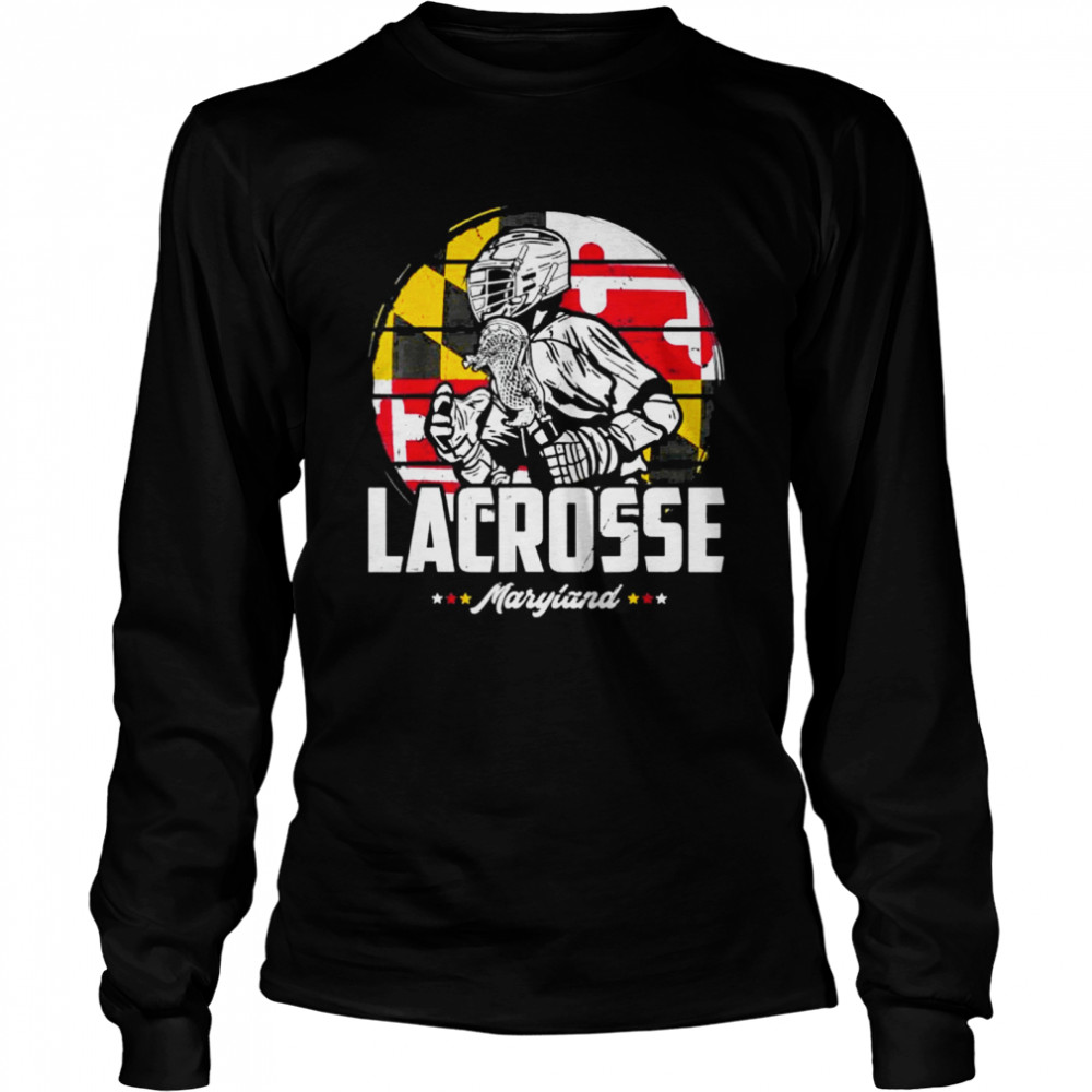 Lacrosse Player Maryland Flag Lax Retro  Long Sleeved T-shirt