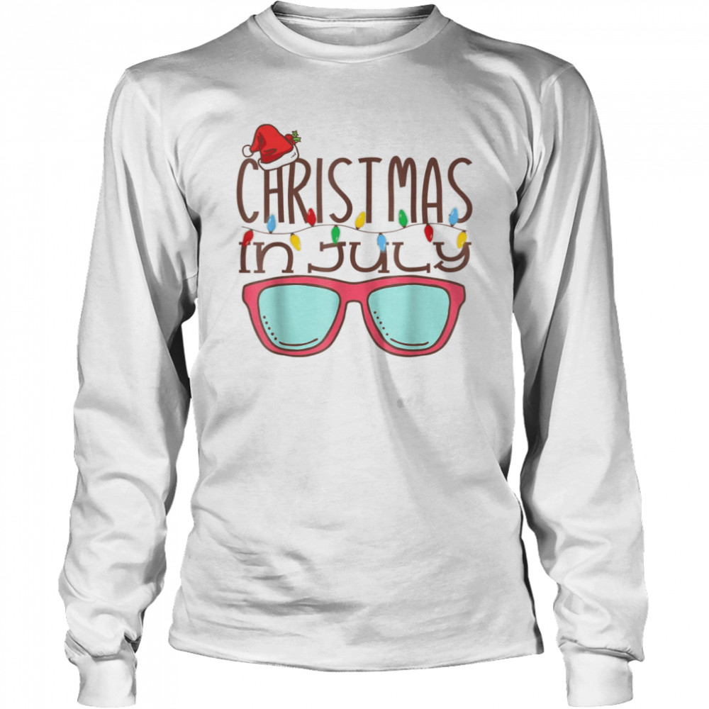 Christmas In July Santa Hat Sunglasses Summer Beach Vacation T- Long Sleeved T-shirt