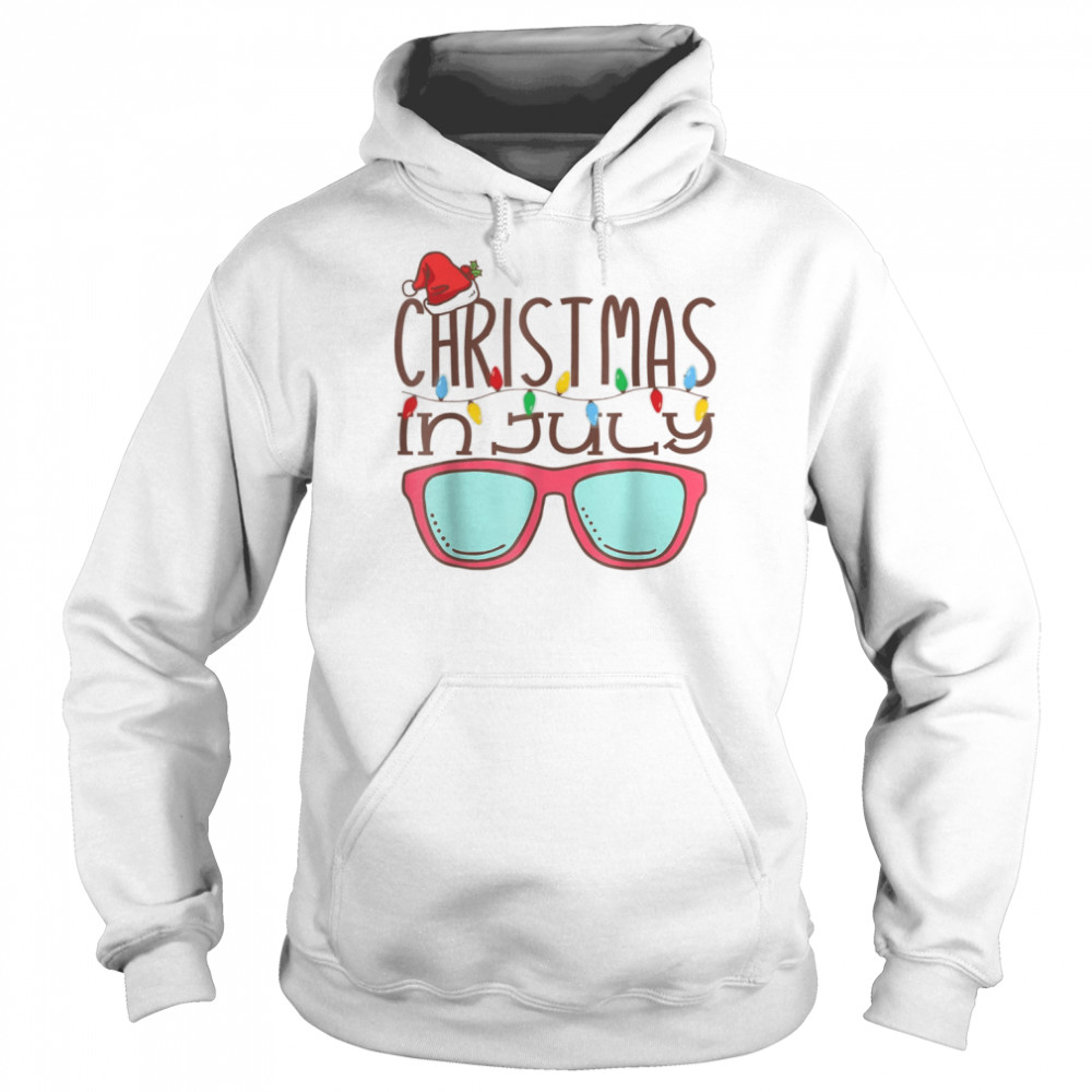 Christmas In July Santa Hat Sunglasses Summer Beach Vacation T- Unisex Hoodie