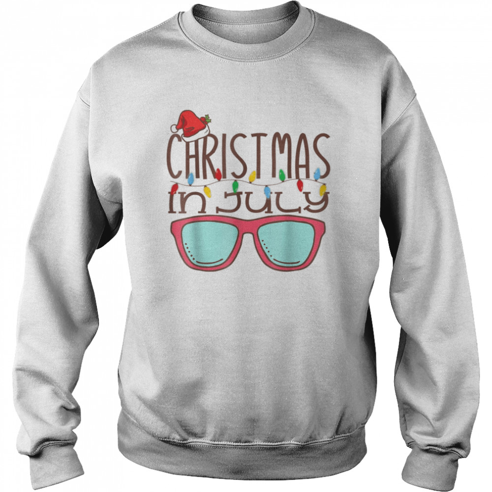 Christmas In July Santa Hat Sunglasses Summer Beach Vacation T- Unisex Sweatshirt