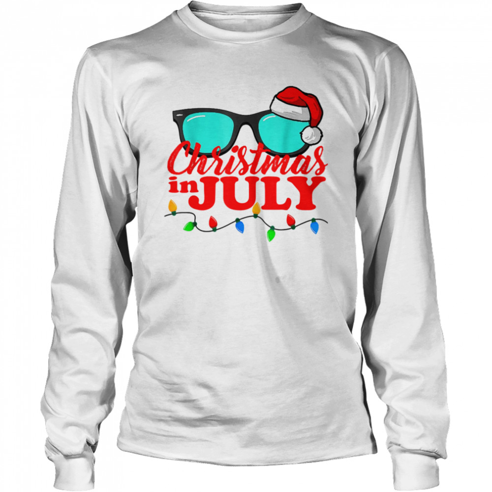 Christmas In July Santa Hat Sunglasses Summer Celebration T- Long Sleeved T-shirt