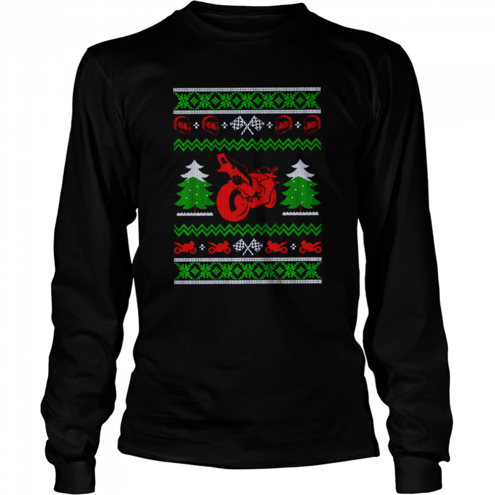 Red Sport Bike Motorcycle Rider Ugly Christmas shirt Long Sleeved T-shirt