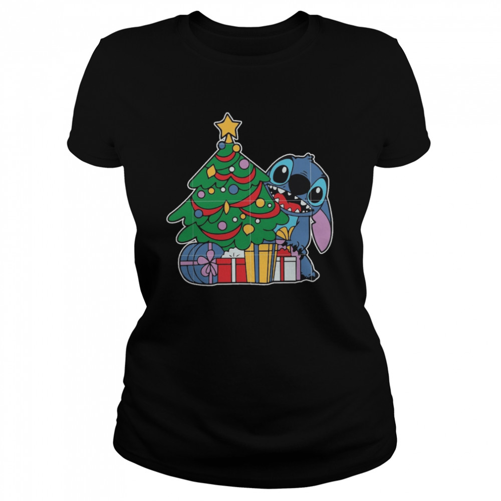 Tree Tree Santa Hat Present Holiday Stitch Christmas shirt Classic Women's T-shirt