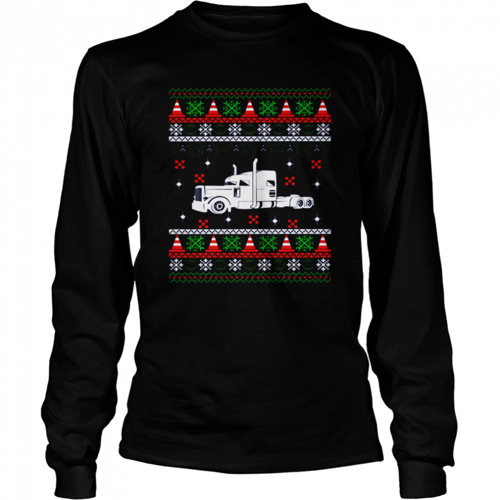 White Truck Driver Icon Christmas Ugly shirt Long Sleeved T-shirt