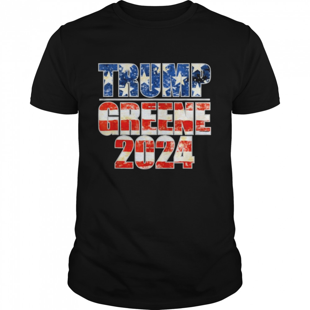 Trump Greene 2024 GOP MAGA Republican American Flag Tee Shirt