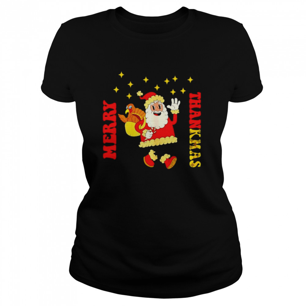 Merry Thanksmas Santa and turkey Thanksgiving Christmas shirt Classic Women's T-shirt