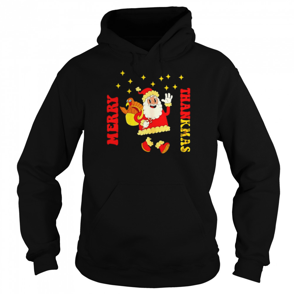 Merry Thanksmas Santa and turkey Thanksgiving Christmas shirt Unisex Hoodie