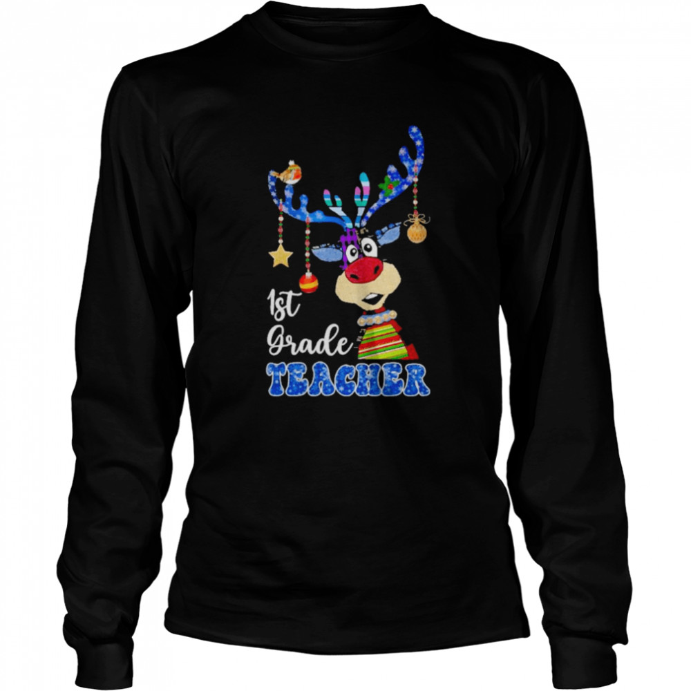 Reindeer Bauble 1st Grade Teacher Merry Christmas 2022 shirt Long Sleeved T-shirt