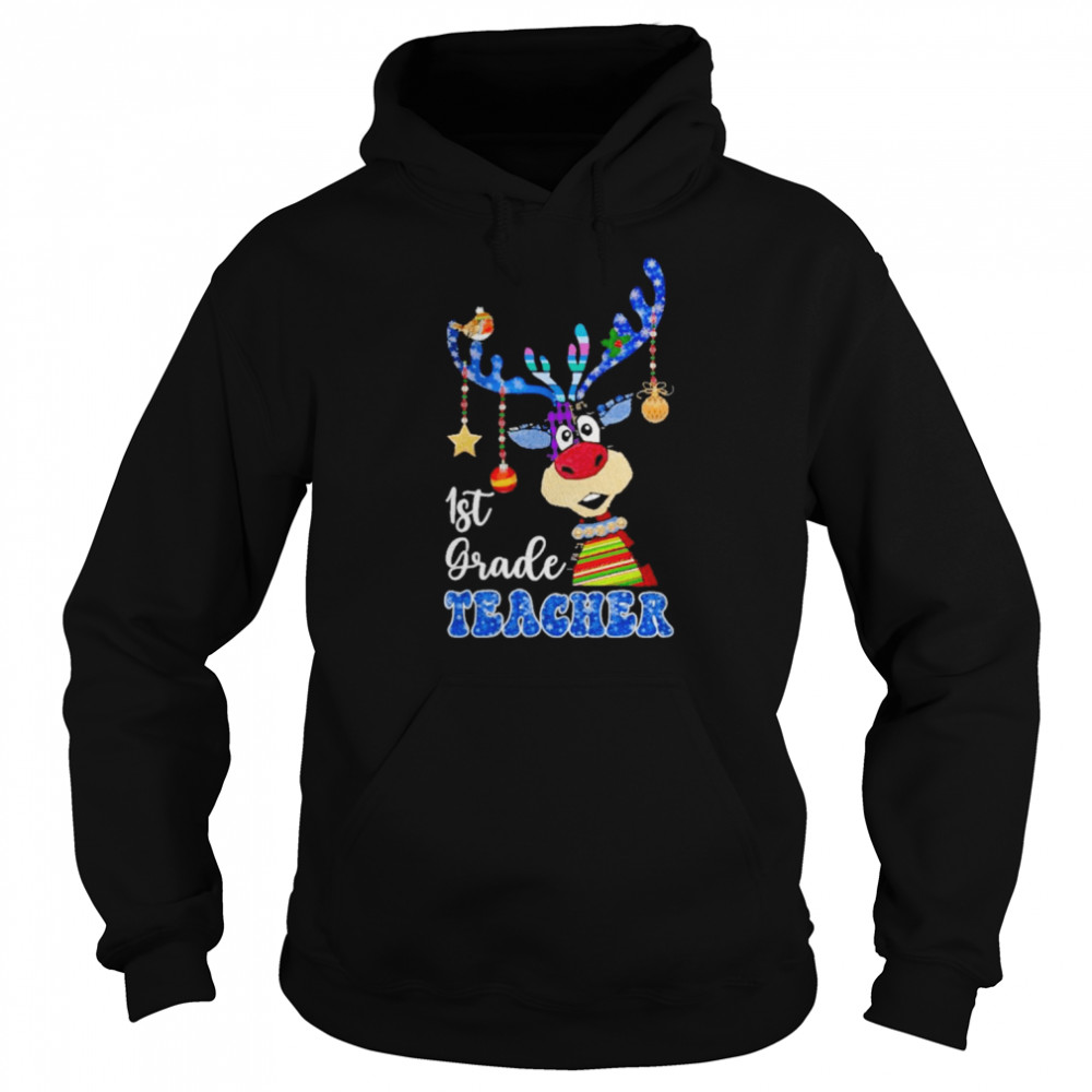 Reindeer Bauble 1st Grade Teacher Merry Christmas 2022 shirt Unisex Hoodie